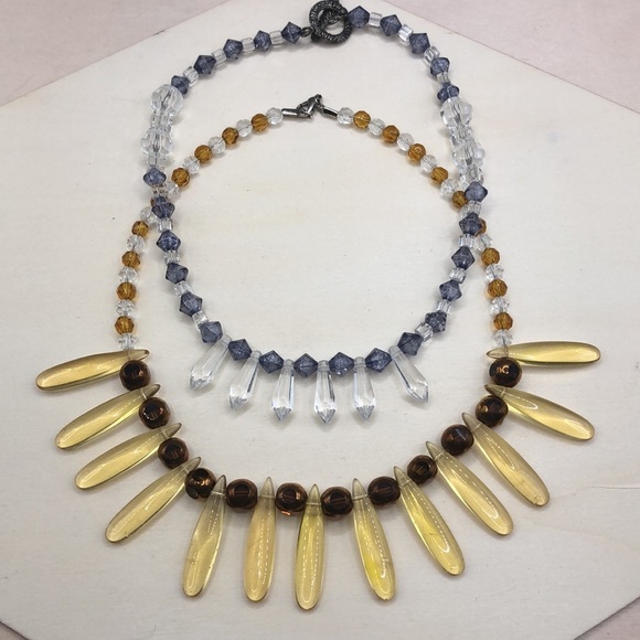 Artisan glass and lucite boho style fun necklaces, statement look curated bundle - Picture 1 of 6